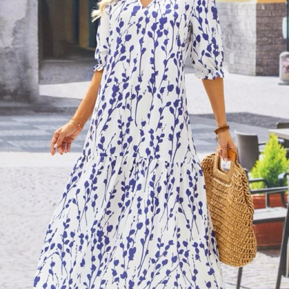 Floral Blue and White Dress